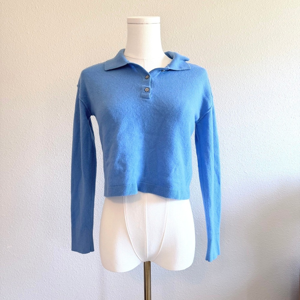 Anthropologie Pilcro Royal Blue 100% Cashmere Cozy Cropped Polo Sweater XS